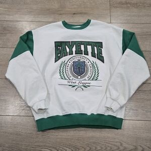 Urban Outfitters White and Green Fayette Crew Sweatshirt